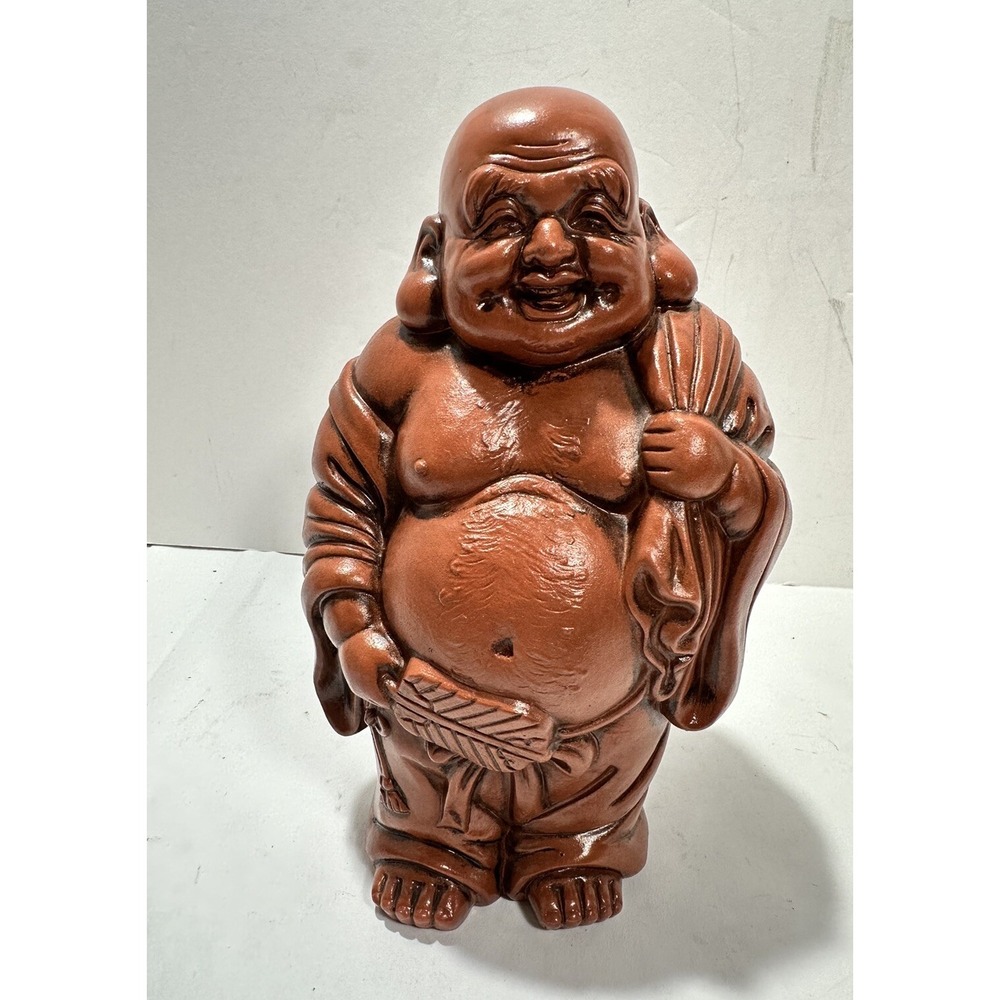 Vintage BUDDHA Happy Laughing Chinese‎ Red Resin 8" Figurine